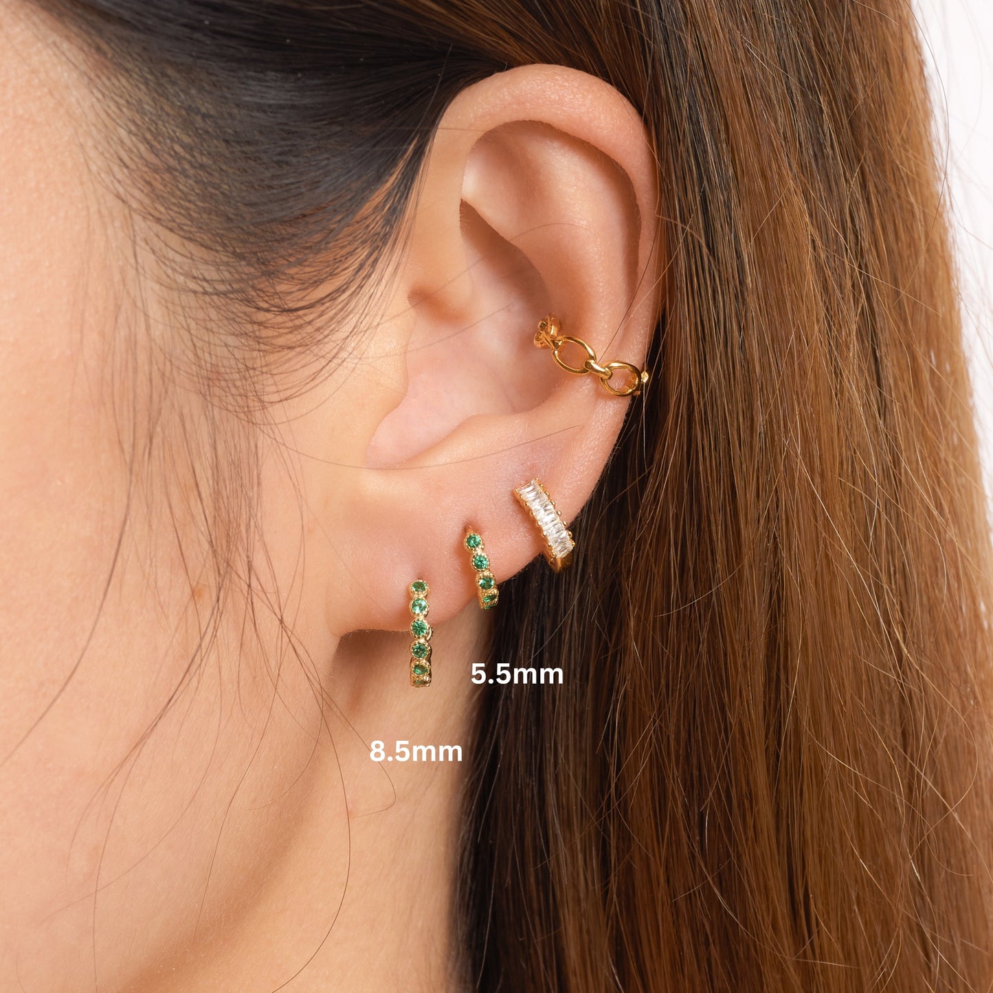Emerald Green CZ Bezel Set Bead Hoop Earrings