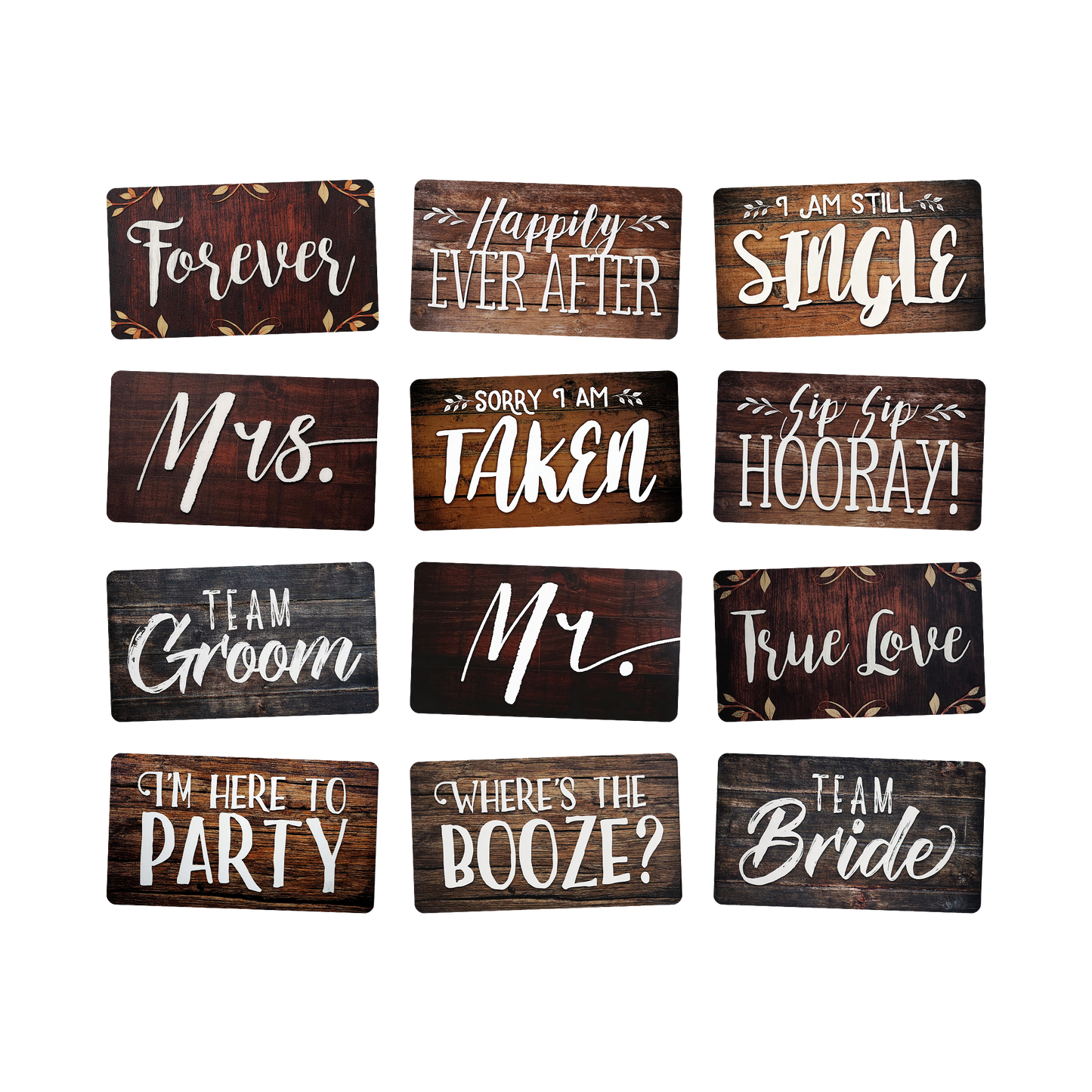 Rustic Wedding Photo Booth Props - 6 Double-Sided PVC Signs