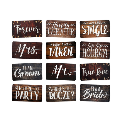 Rustic Wedding Photo Booth Props - 6 Double-Sided PVC Signs
