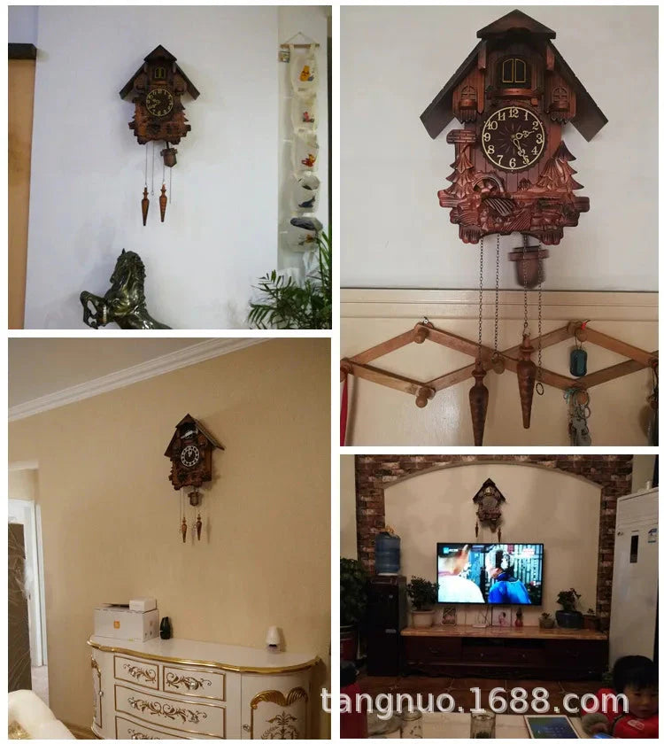 Wooden Handcrafted Cuckoo Clock for Wall with Cuccu Chimes and Swing Pendulum for Home Nordic  Decor Solid Wood Cuccu Watch