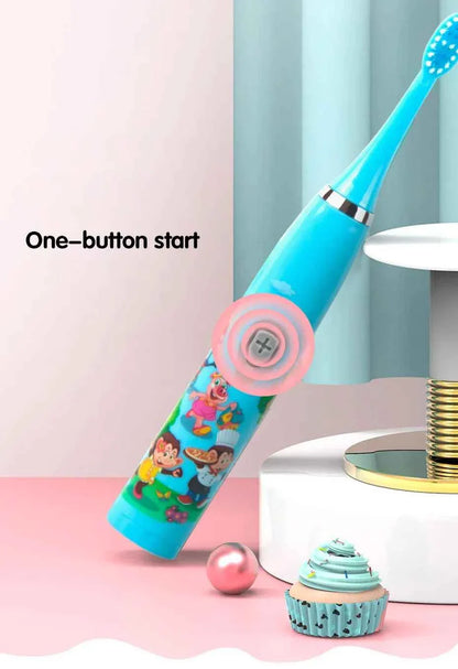 Sonic Children Electric Toothbrush Bright Cartoon With Replacement Heads Ultrasonic Rechargeable Soft Hair Brush Oral Cleaning