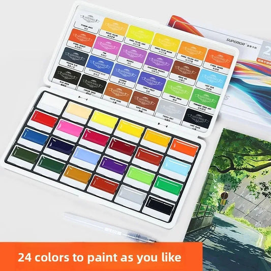 Transparent Watercolor Semi-Dry Solid Watercolor Paints Set for Beginners Student Art Supplies Portable 24 Colors Drawing Tools