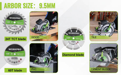 WORKPRO 20V Cordless Electric Circular Saw With Laser For Wood Ceramic Tile 115 mm Saw Blade 710W Electric Circular Saw No Laser