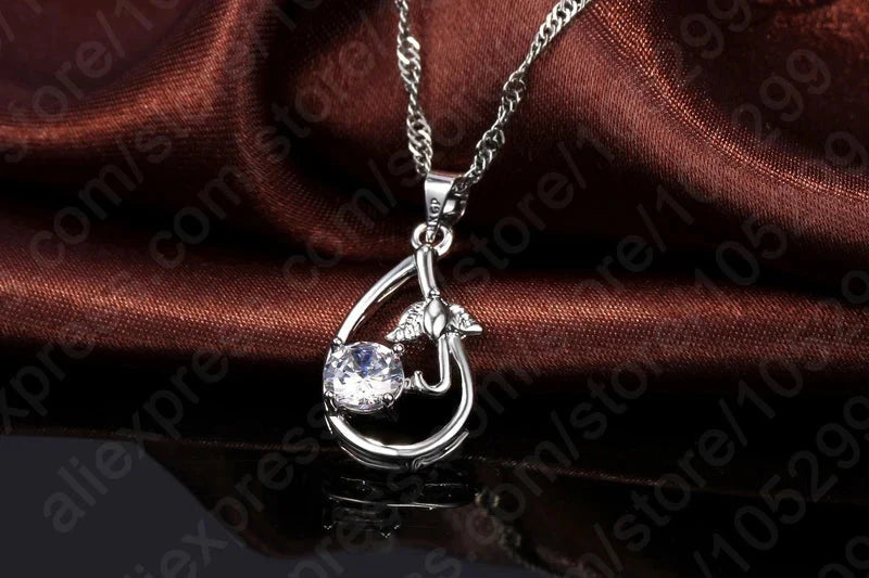 Wedding Bridal Jewelry Sets for Women Neckalce and Earrings 925 Sterling Silver Romantic Style Jewelry for Women As Gift