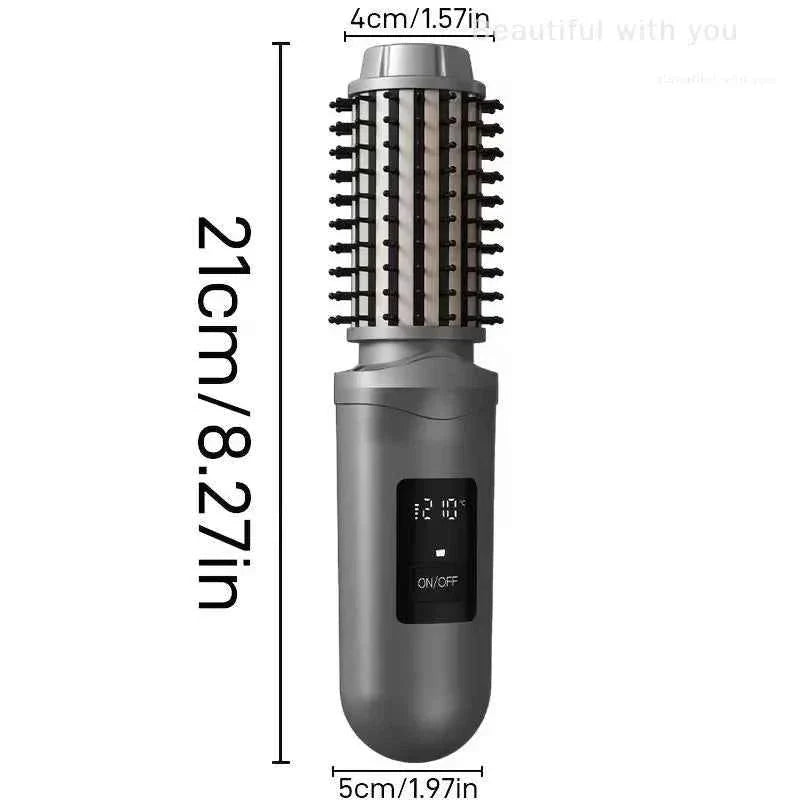 NewCordless Hair Curling Iron Brush USB Rechargeable Travel Heated Round Brush 2-in-1 Electric Hair Curling Wand Styling Tools
