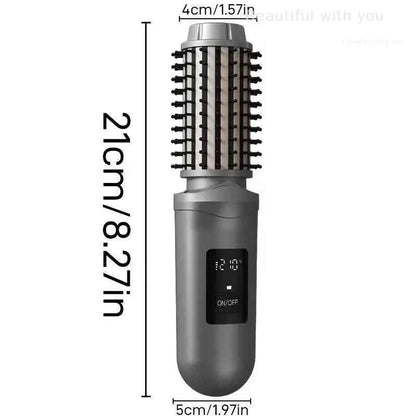 NewCordless Hair Curling Iron Brush USB Rechargeable Travel Heated Round Brush 2-in-1 Electric Hair Curling Wand Styling Tools