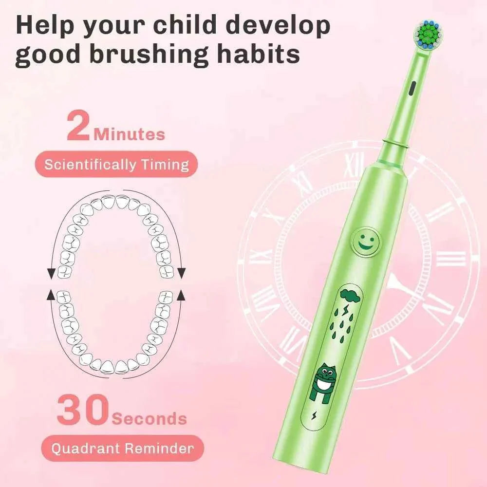 Kids Sonic Electric Toothbrush Child Cartoon Smart Round Head Rotating Electric Toothbrush Cleaning Soft Ultrasonic Tooth Brush