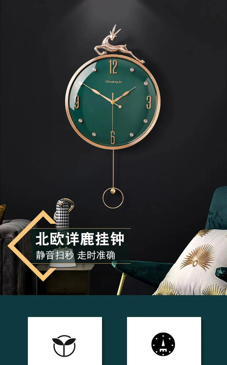 13 Inch Auspicious Deer Wall Clock Nordic Brief Design Living Room Decoration Kitchen Mute Clocks Art Wall Watch Home Decor NEW