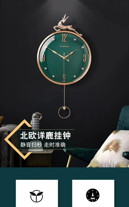 13 Inch Auspicious Deer Wall Clock Nordic Brief Design Living Room Decoration Kitchen Mute Clocks Art Wall Watch Home Decor NEW