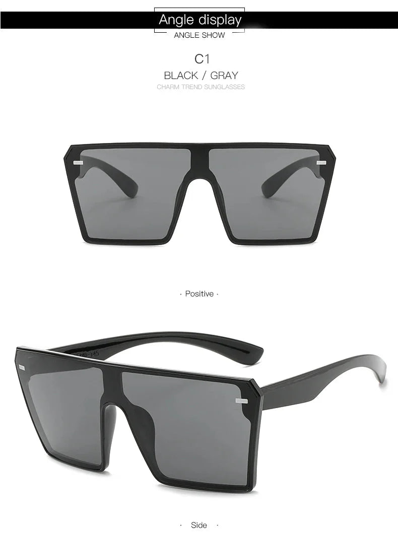 Oversized Square Sunglasses Women 2024 Luxury Brand Fashion Flat Top Red Black Clear Lens Men Fishing Shade Mirror UV400