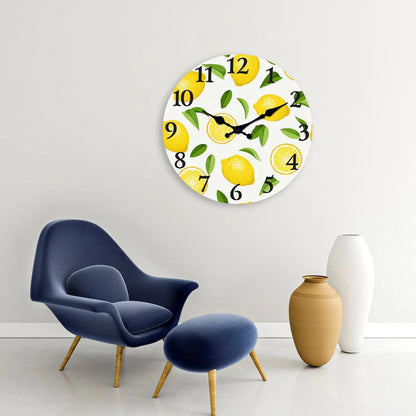 1pc wooden wall clock, yellow lemon and green leaf design wall clock, family mute clock, living room bedroom study decoration