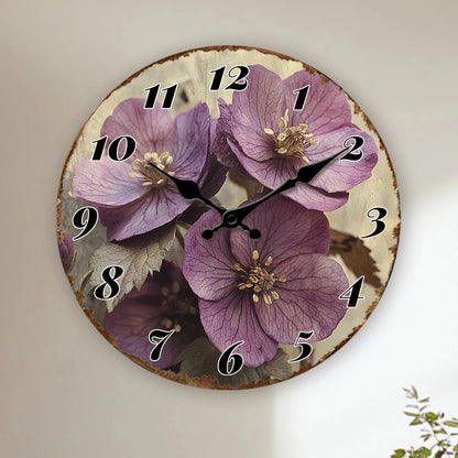 Purple Flower Blossom Floral Art Design Rustic Charm Decorative Clock 10"-16"
