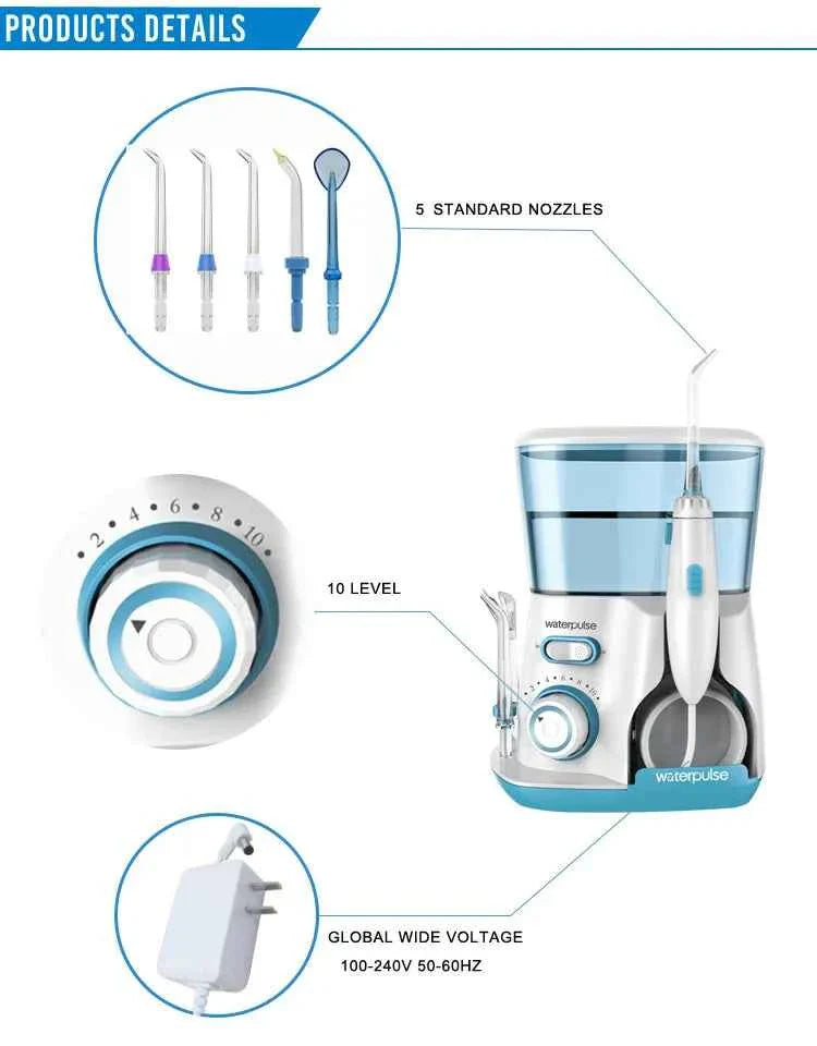 10 levels 20-120PSI Oral Irrigator Power water Floss, Dental Irrigator Hygiene Water Flosser with 5 nozzles