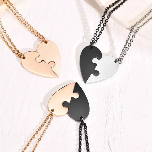 Custom Engrave BFF Friendship Necklaces for 2 Best Friends Gifts, Couple Heart Love Forever Pendant Female BFF Necklaces Set