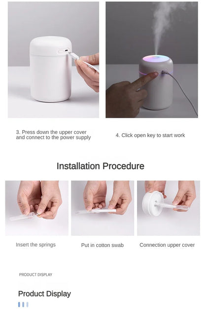 Portable Mini Air Humidifier For Bedroom,Personal Desktop,Car With Colorful Mood Lighting 2 Mist Modes And Auto Shut-Off
