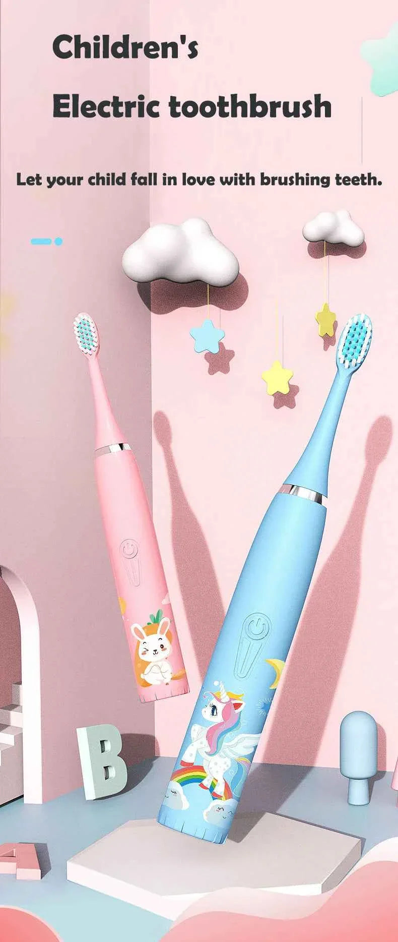 Sonic Electric Toothbrush for Children Kids cleaning teeth whitening Rechargeable water proof Replace The Tooth Brush Head