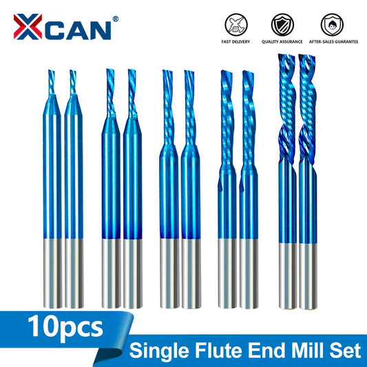 XCAN10pcs Single Flute Carbide End Mill 1/8'' Shank O Flute Spiral CNC Router Bit Cutter 1/1.5/2/2.5/3.175mm Wood Milling Tools