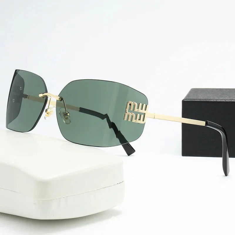 Curved One-Piece Sunglasses, Frameless Square Cut-Edge Design, UV400 Protection, Women's High-End Street Style