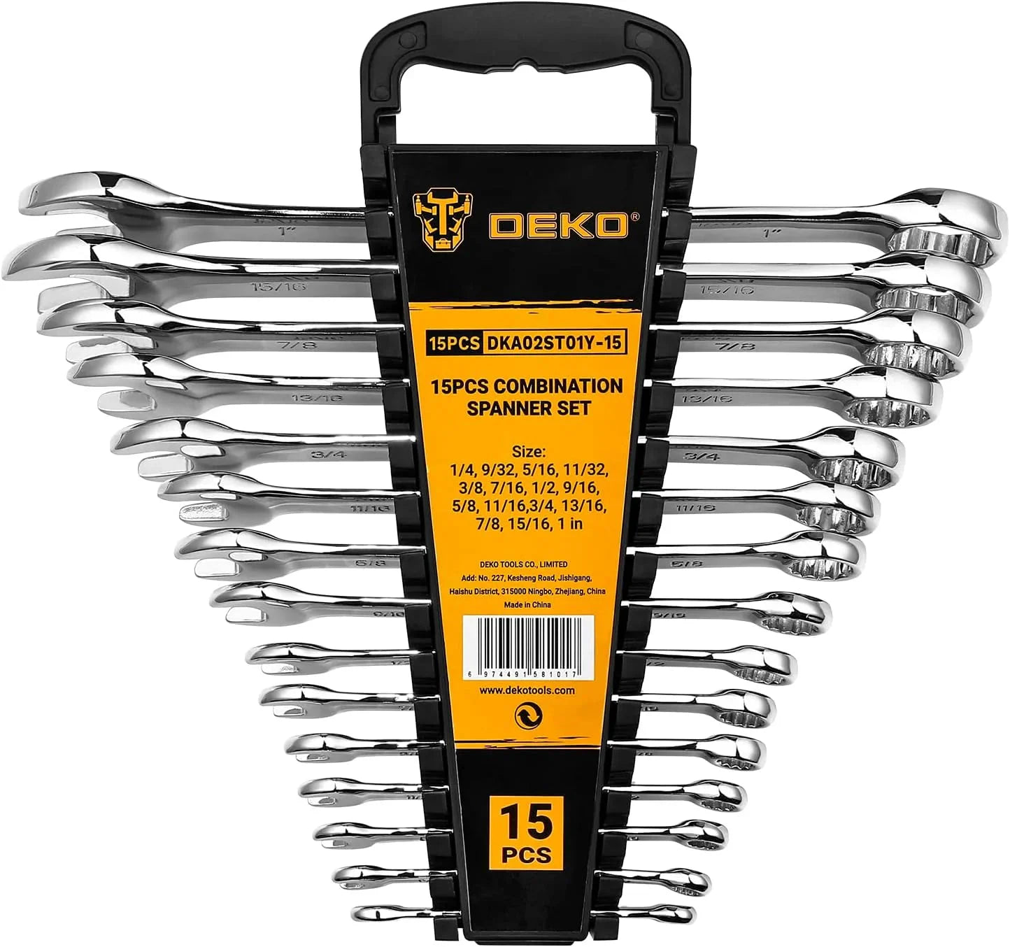 DEKOPRO Combination Wrench Set SAE / Metric,  1/4'' to 1'' & 8-22mm, 12-Point, Chrome Vanadium Steel