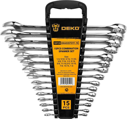 DEKOPRO Combination Wrench Set SAE / Metric,  1/4'' to 1'' & 8-22mm, 12-Point, Chrome Vanadium Steel