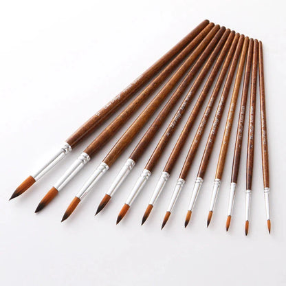 12 Pcs/set Nylon Hair Wooden Handle Watercolor Paint Brush Pen Set Learning DIY Oil Acrylic Painting Art Paint Brushes Supplies