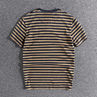 High Quality 100% Cotton Striped T Shirts for Men Summer Short Sleeve Distressed Washed Tees 24ss Y2k Youth Male Streetwear Tops