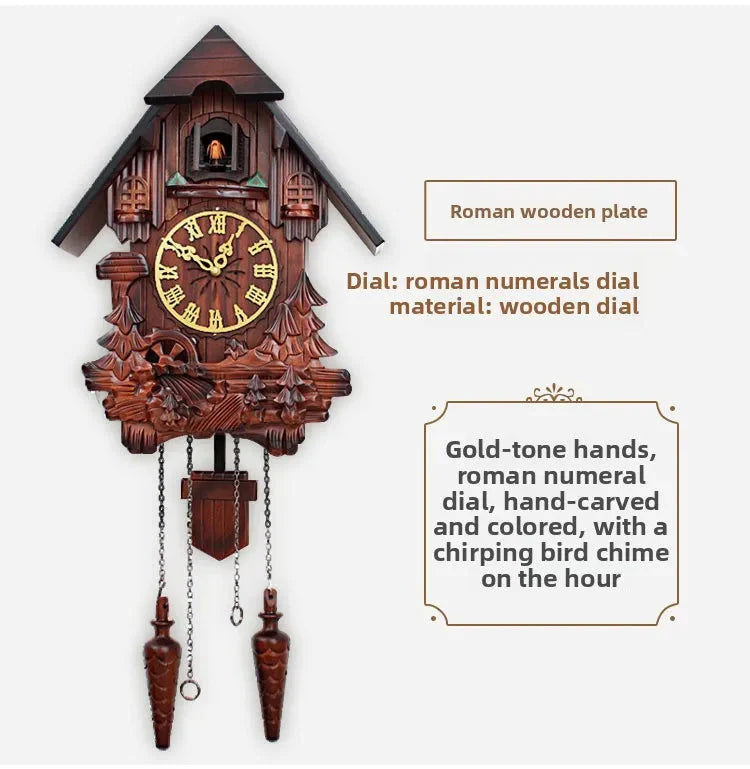 Wooden Handcrafted Cuckoo Clock for Wall with Cuccu Chimes and Swing Pendulum for Home Nordic  Decor Solid Wood Cuccu Watch