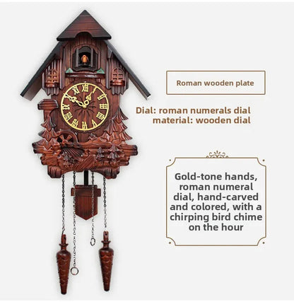 Wooden Handcrafted Cuckoo Clock for Wall with Cuccu Chimes and Swing Pendulum for Home Nordic  Decor Solid Wood Cuccu Watch