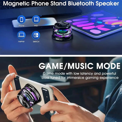 Magnetic Portable Bluetooth Speaker Mini Sound Box HiFi Stereo Soundbar Wireless Loudspeaker with LED Color Light Phone Holder
