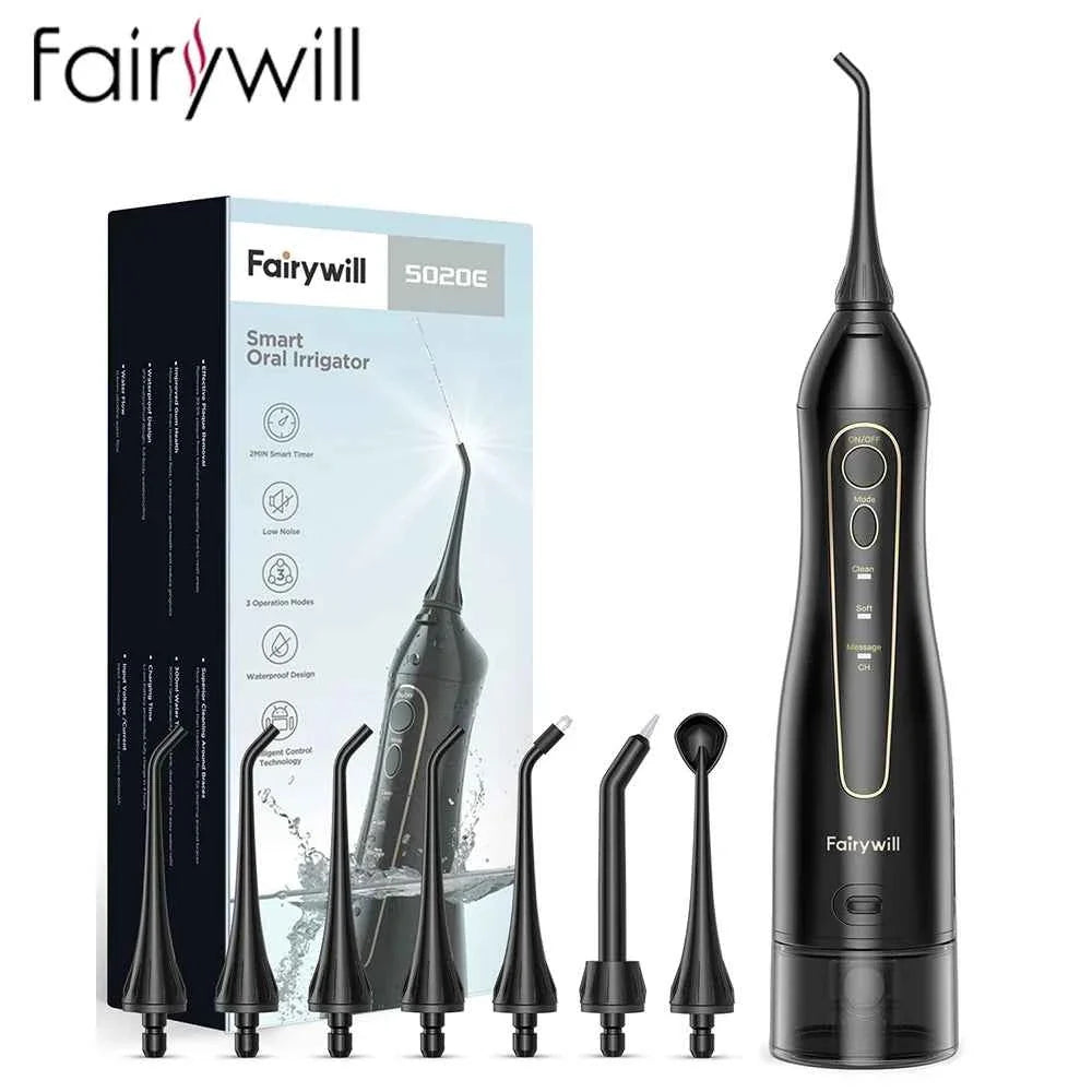 Fairywill Portable Dental Water Flosser - 300ML USB Rechargeable Oral Irrigator with 7 Jet Tips