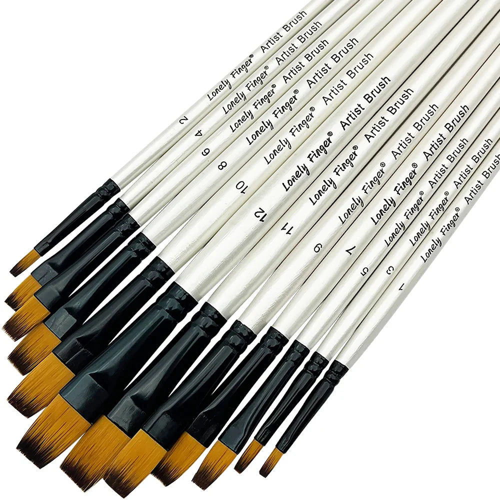 12/48pcs Premium Flat Art Paintbrush Set Durable Anti-Shedding Synthetic Nylon Bristles for Watercolor Acrylics Gouache Painting