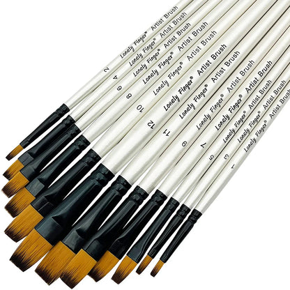 12/48pcs Premium Flat Art Paintbrush Set Durable Anti-Shedding Synthetic Nylon Bristles for Watercolor Acrylics Gouache Painting