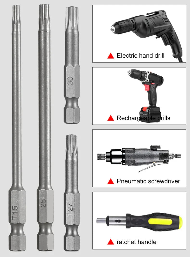 50-75-100mm Hollow Plum Blossom Extended S2 Bit Hexagon Handle Screwdriver Bit Screwdriver Tool Set