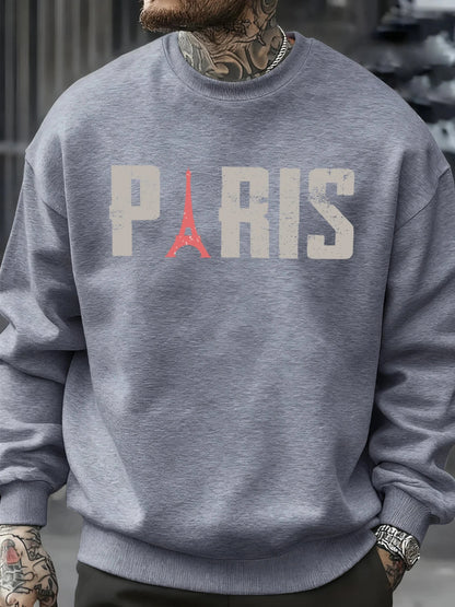 Famous Paris Tower Pattern Sweatshirt Men O-Neck Clothes Autumn Fleece Retro Pullover Loose Unisex Colour Fashion Streetwear