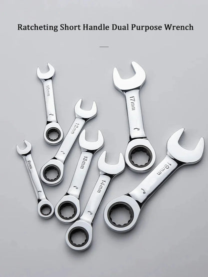 6-19mm Short Handle Quick Ratchet Wrench 72 Teeth Multi Functional Portable Short Dual-use Plum Blossom Small Wrench Hand Tools