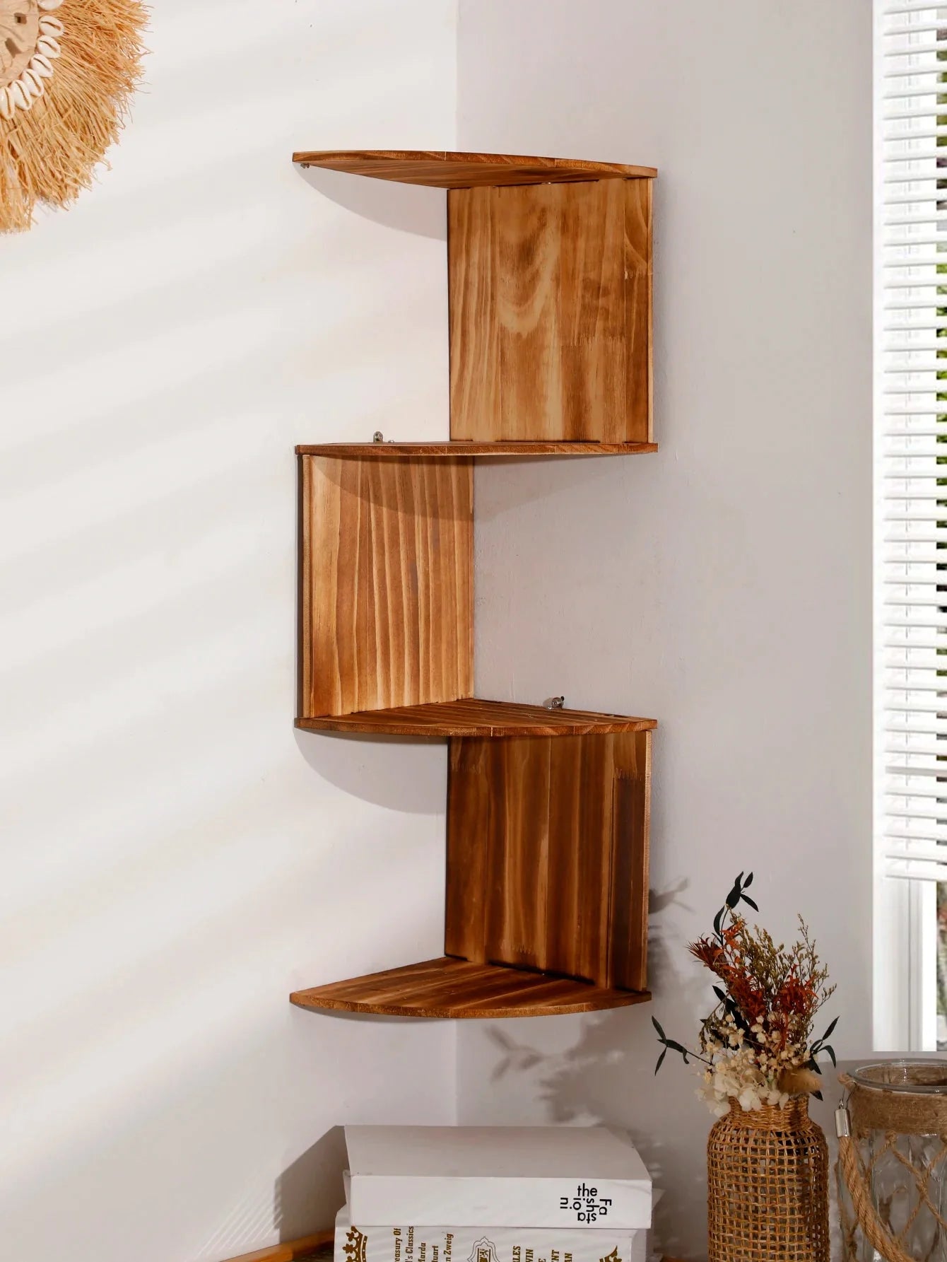 4-Layers Wooden Wall Shelf wood Color Wall Mounted Display Stand Home Organizers Storage Bookshelf Plant Holder Home Appliance
