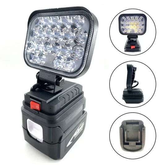 Heavy-Duty LED Work Light - Compatible with Makita/Dewalt/Milwaukee 18V Li-ion Batteries - Portable Camping & Emergency Flashlight