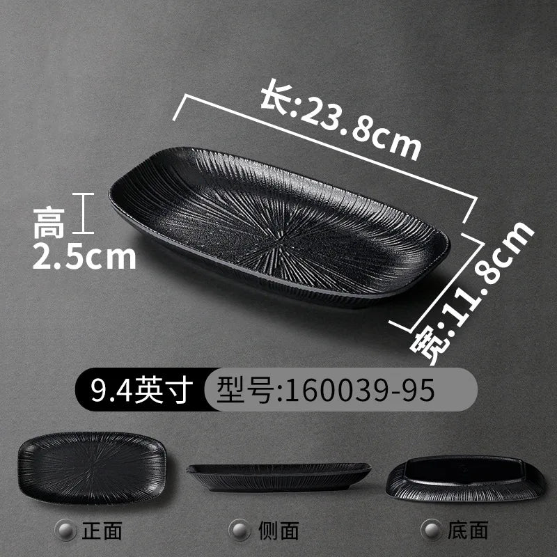 Pretty Black Melamine Plates Steak Barbecue Trays for Meal Vegetables Fruit Western Dinner Dishes Beautiful Tableware Decoration