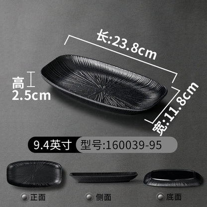 Pretty Black Melamine Plates Steak Barbecue Trays for Meal Vegetables Fruit Western Dinner Dishes Beautiful Tableware Decoration