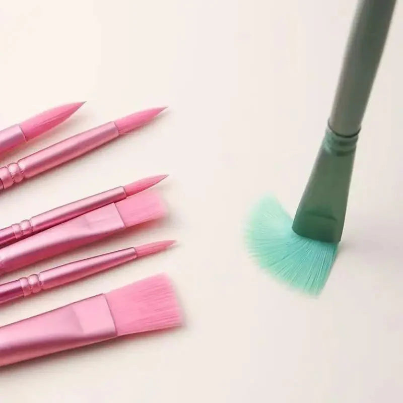 ♥Nylon Bristle Wooden Handle Pointed And Flat Watercolor Paintbrush Set For Art, Acrylic, Gouache, And Oil Painting