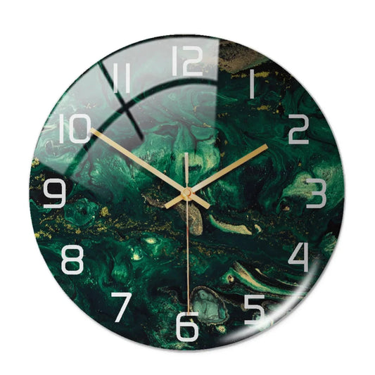 Black Gold Marble Metal Needle Modern Acrylic Round Clock 12"