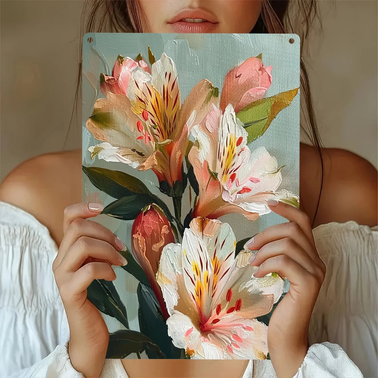 Vibrant 2D Flat Metal Wall Art - Weather-Resistant Tin Plaque with Flowers, 7.87x11.8 Inch, Ideal for Indoor/Outdoor Decor