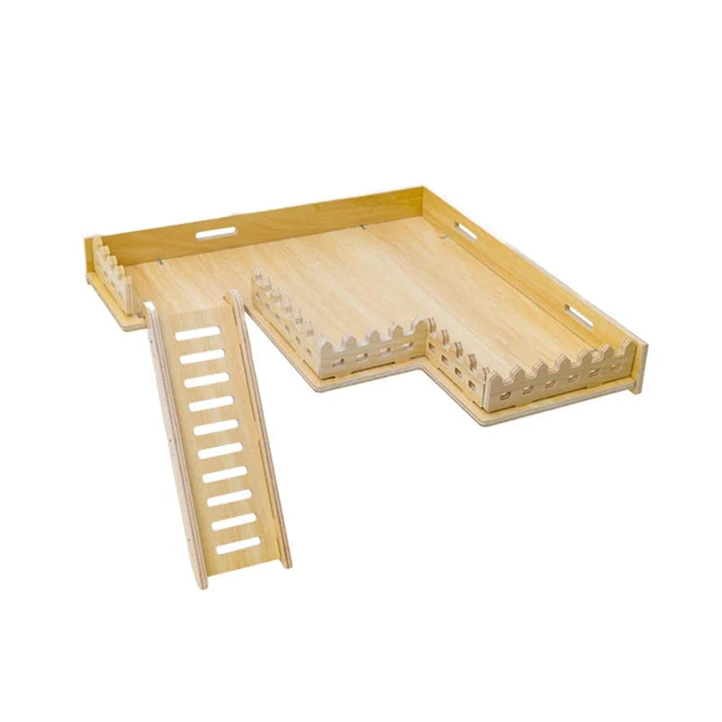 Hamster Habitat Décor Wooden Double-Layer Platform with Ladder Durable Pet Toy Accessory for Gerbil Guinea Pig and Small Animals