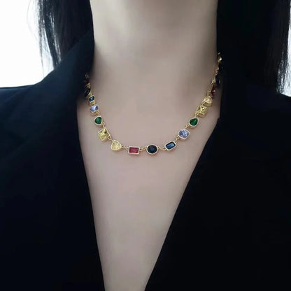 Luxury Fashion Women's Jewelry Colored Gems Set Sterling Silver Necklace Bracelet Plated With 18K Rose Gold Banquet Party
