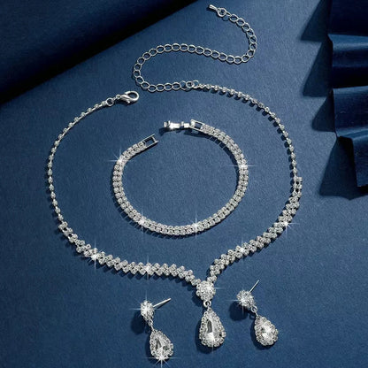 Wedding Jewelry Set for Women, Earrings, Necklace, Bracelet, Three-Piece Bridal Jewelry Set, Luxurious and High-End Accessories