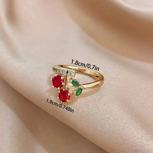 Cherry Jewelry (Ring/Bracelet Optional) - Gold Tone Crystal Charm Adjustable Cute Y2K Jewelry Accessory Daily Party Holiday Gift