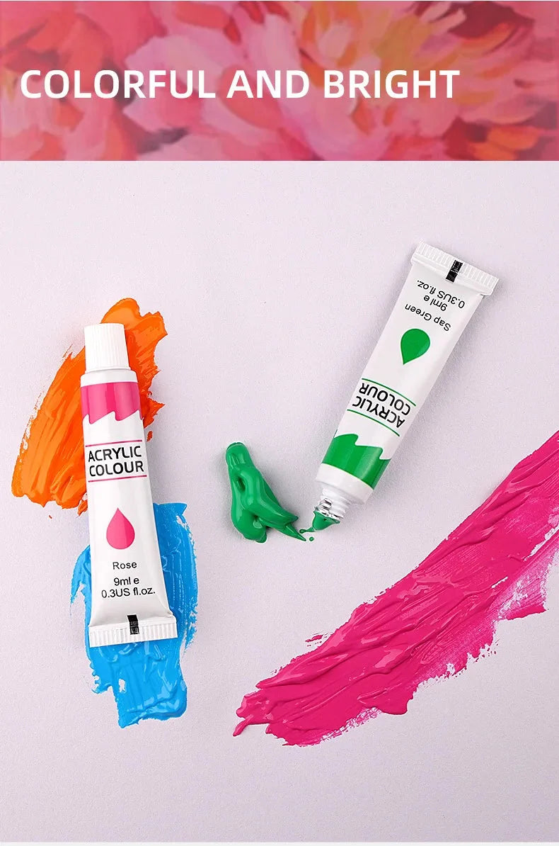12 Color Acrylic Paint Set 9ml Tubes Waterproof Art Supplies for Beginner Artists DIY Painting on Canvas Wall Art Craft Projects