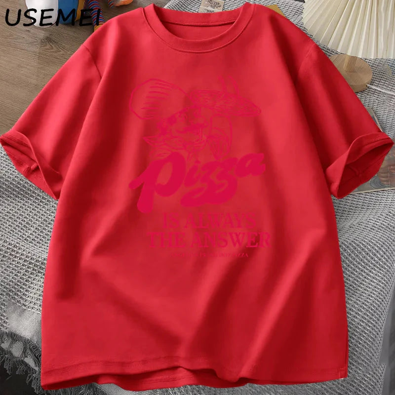 Pizza Is Always The Answer Food Printing T Shirts for Women Men Funny Graphic T Shirt Cotton Short Sleeve Summer Tee Shirt Tops