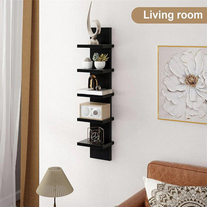 5 Layers Wall-Mounted Wood Bookshelf Storage Rack Board Shelf Organize Floating Shelf For Office Living Room Decor For Books
