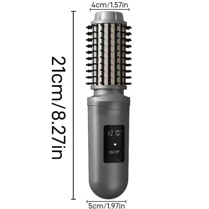 NewCordless Hair Curling Iron Brush USB Rechargeable Travel Heated Round Brush 2-in-1 Electric Hair Curling Wand Styling Tools
